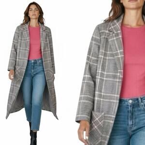 Topshop Plaid Longline Lightweight Coat Gray Pink Check US 2 /EU 34/ UK 6